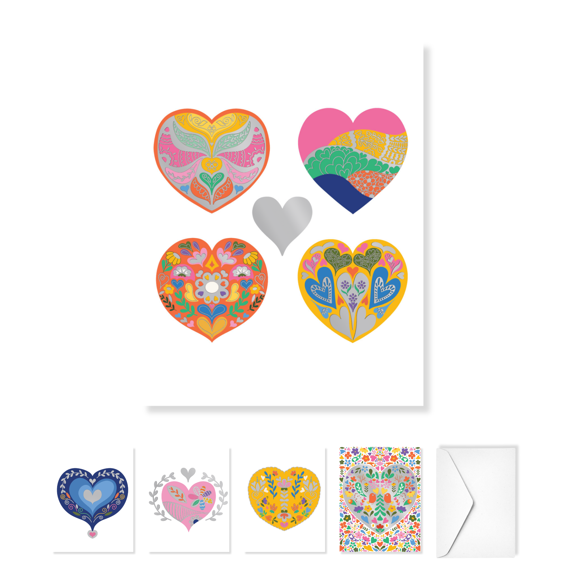 Folk Hearts Paper Hugs Note Cards