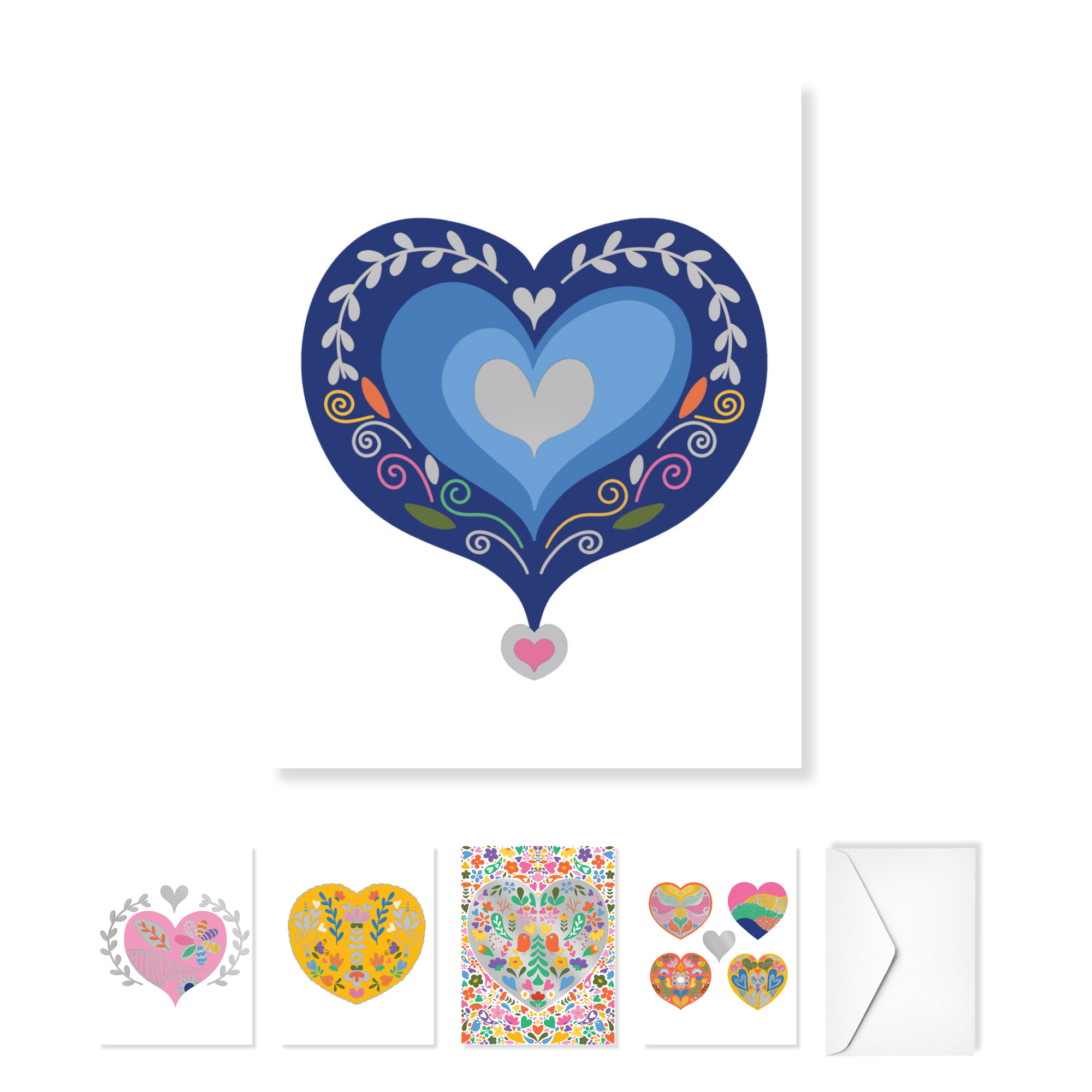 Folk Hearts Paper Hugs Note Cards