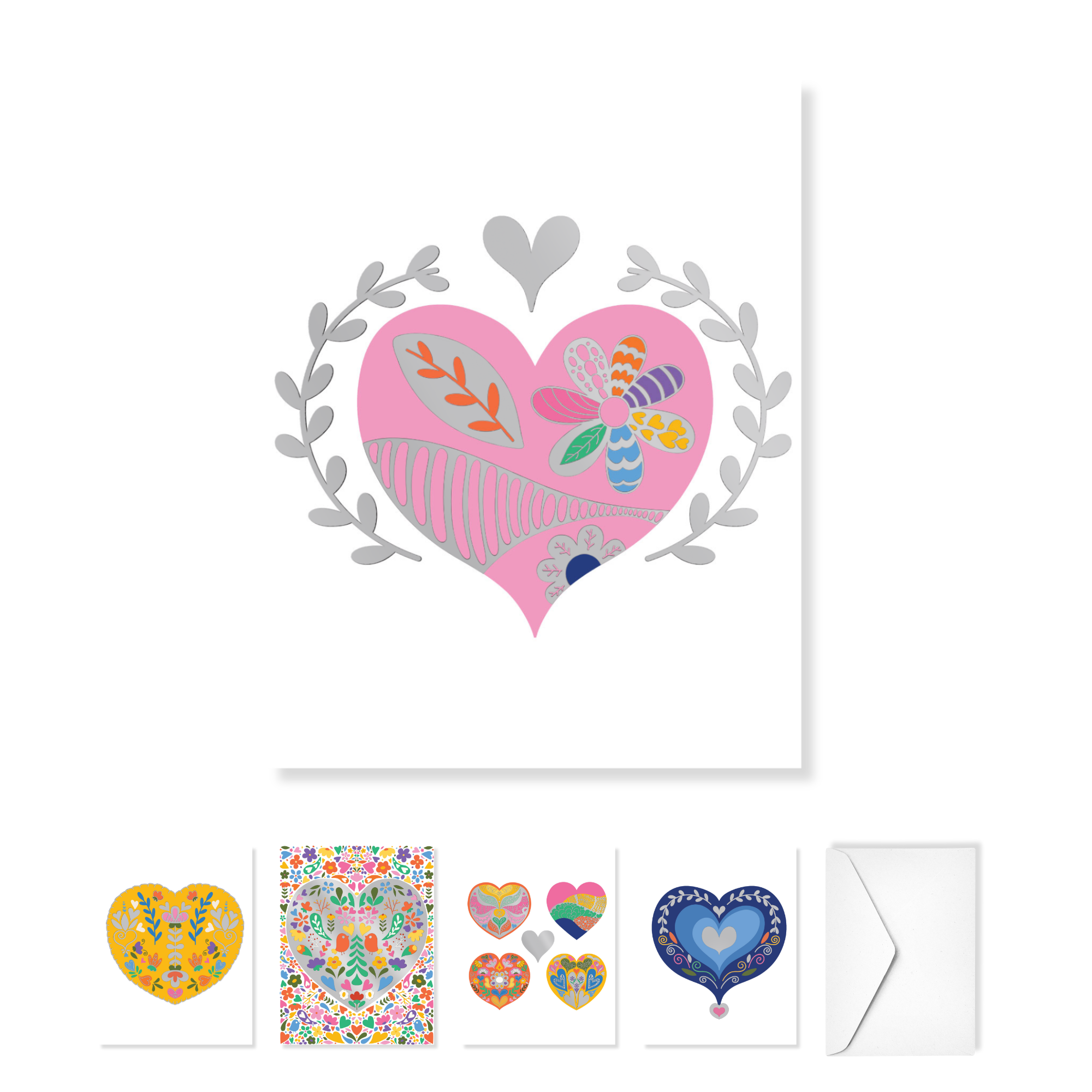 Folk Hearts Paper Hugs Note Cards