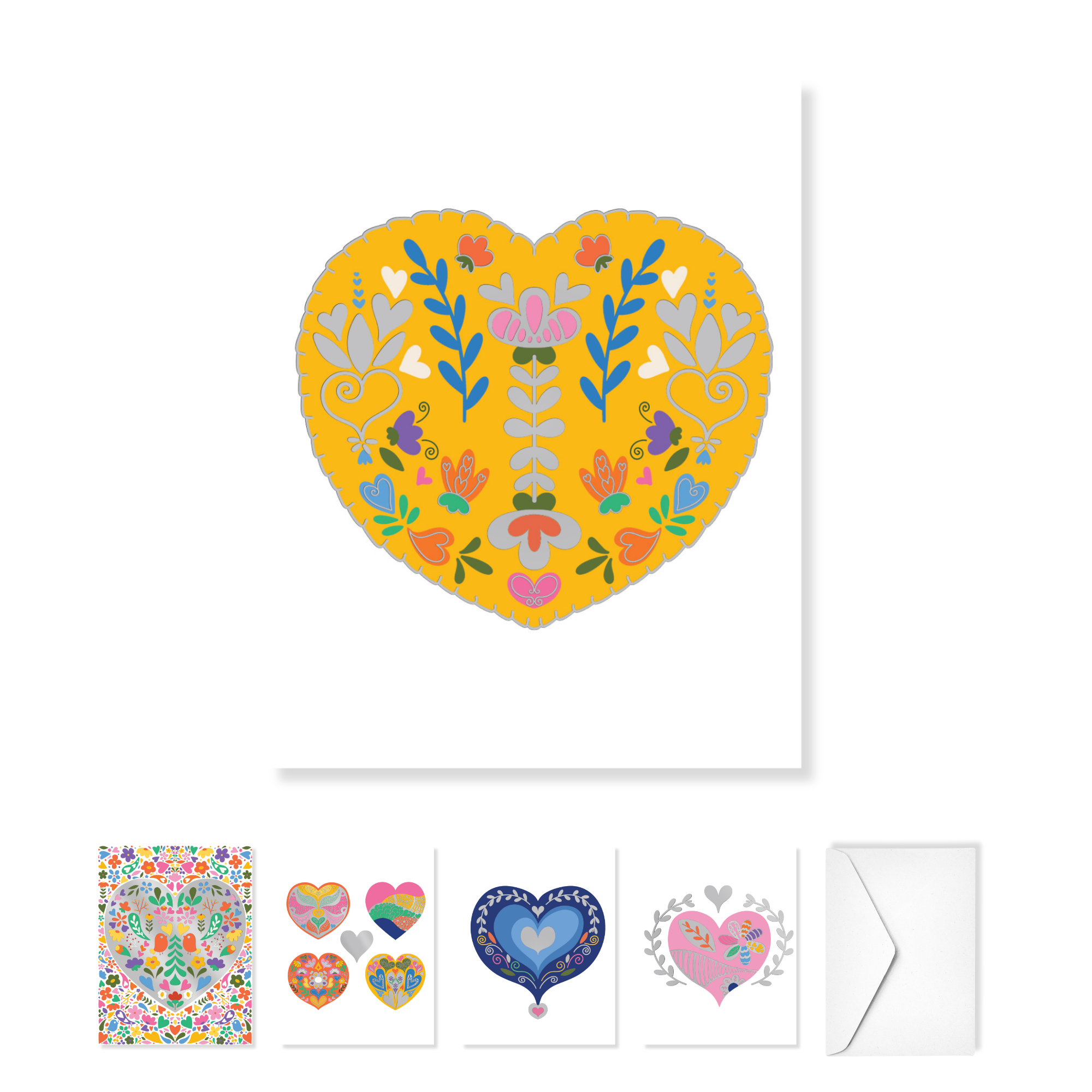 Folk Hearts Paper Hugs Note Cards