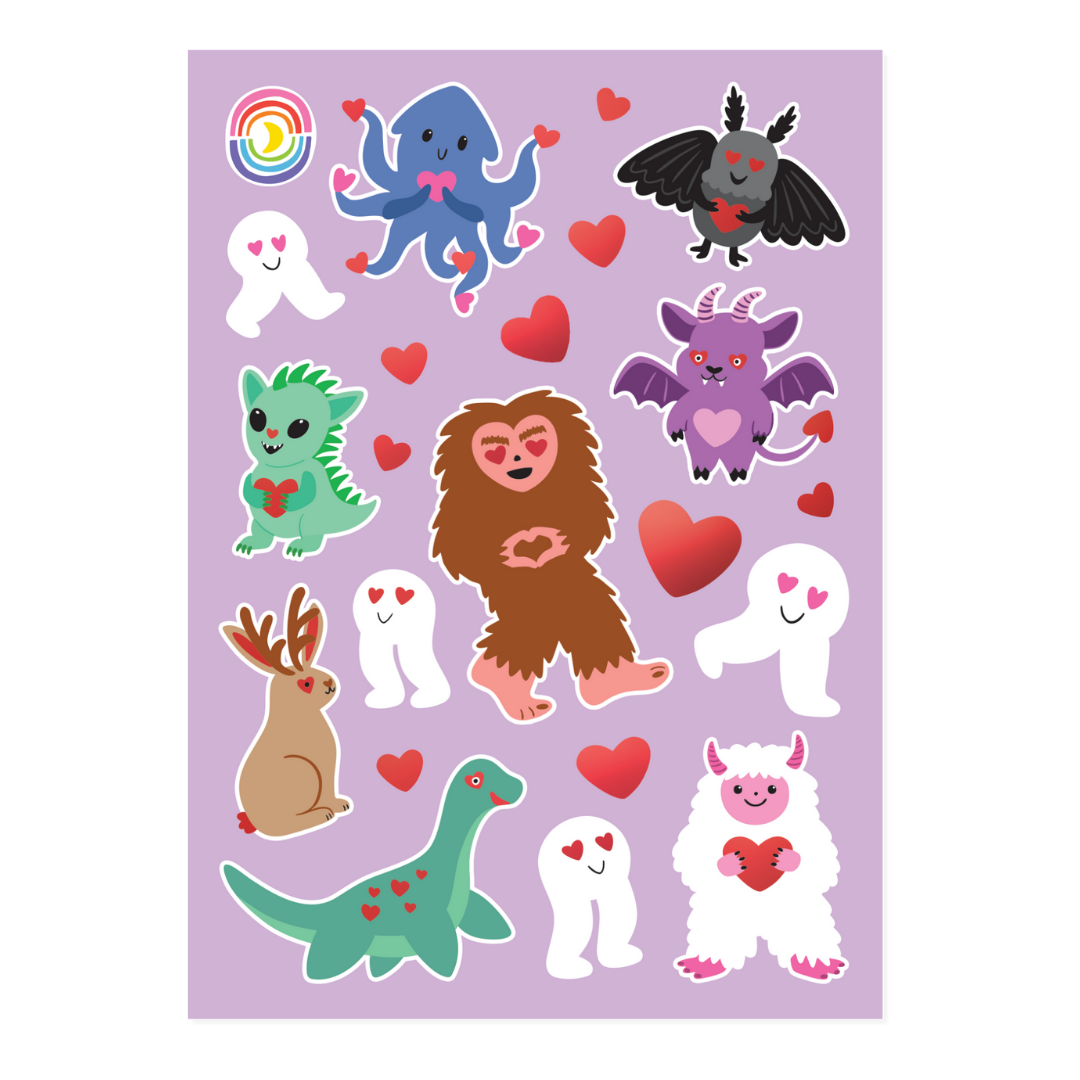 Cupid Cryptids Red Hologram Foil Sticker Sheet