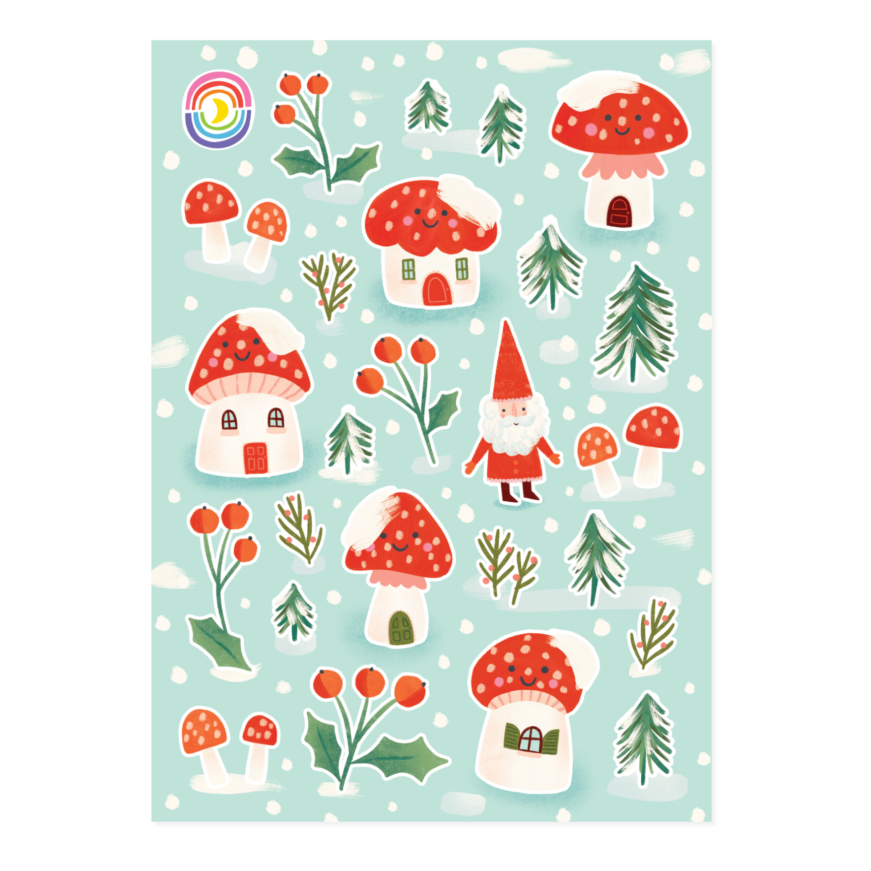 Mushroom Winter Village Frosted Glitter Sticker Sheet