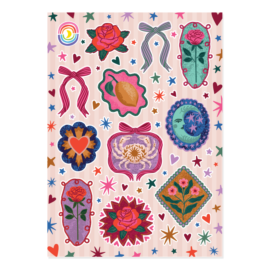 Celestial Embroidery Multicolor Foil Sticker Sheet
