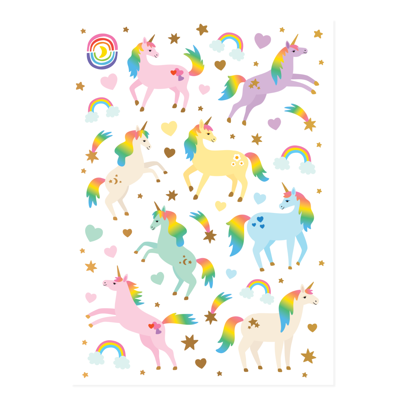 Dreamy Unicorns Gold Foil Sticker Sheet