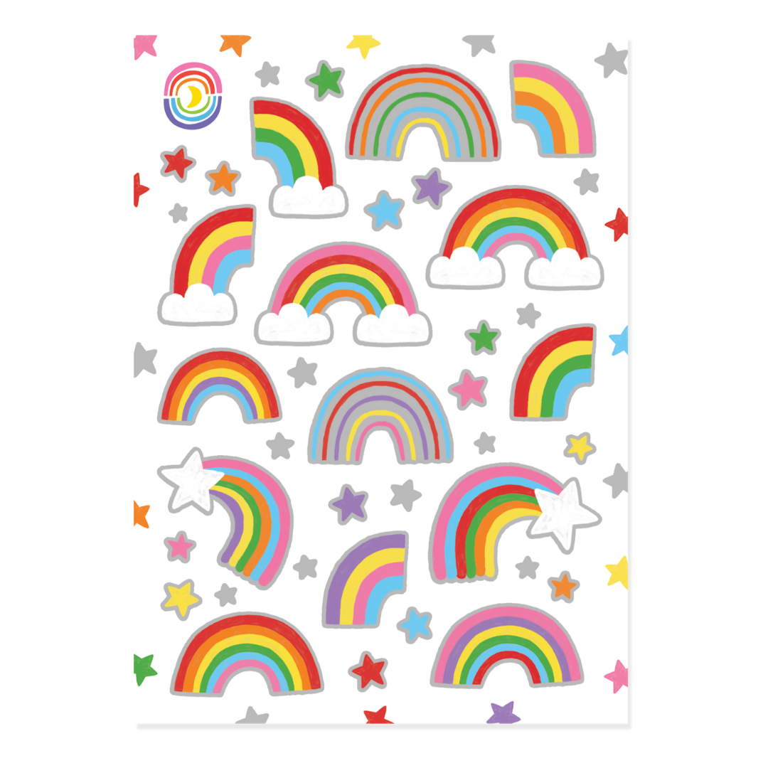 Rainbow Whimsy Silver Foil A6 Sticker Sheet