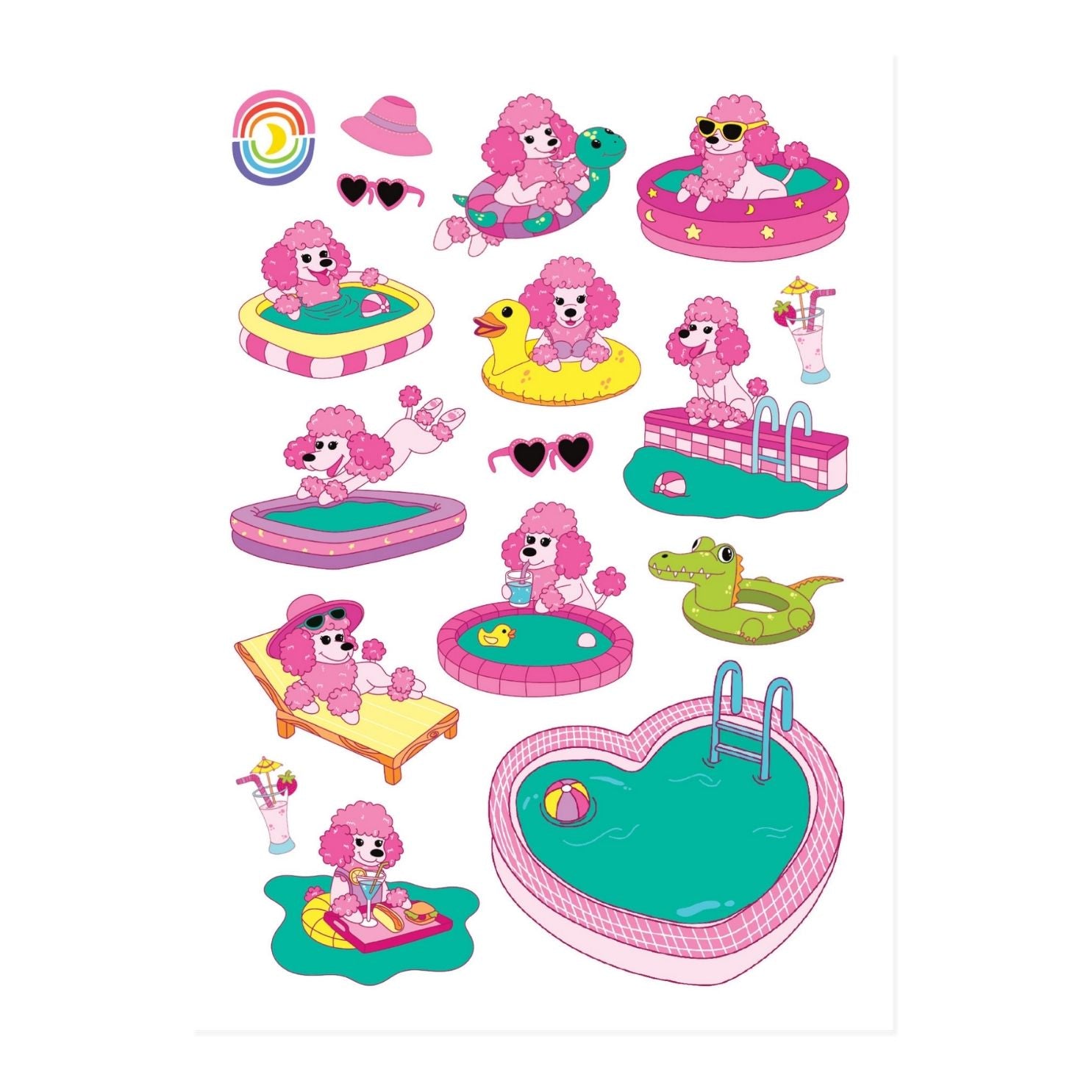 Pink Poodles Poolside A6 Hologram Sticker Sheet