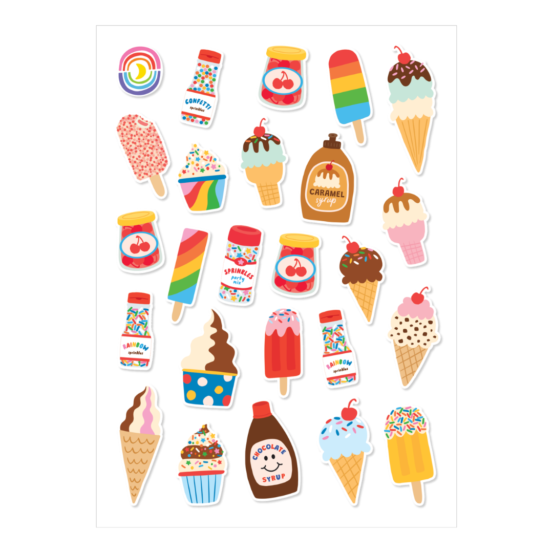Rainbow Ice Creamery A6 Sticker Sheet