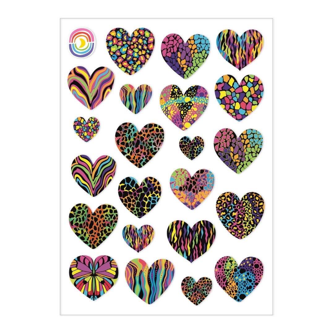 80s Animal Print Hearts A6 Sticker Sheet