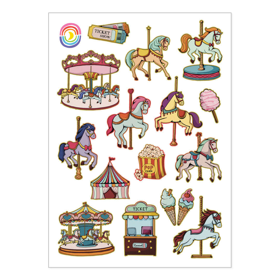 Carousel Fun Fair A6 Gold Foil Sticker Sheet