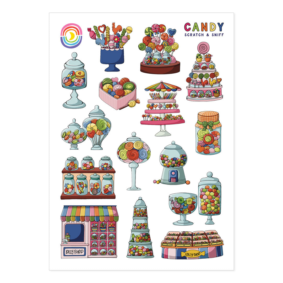 Ye Ol' Lolly Shoppe Candy A6 Scratch and Sniff Sticker Sheet