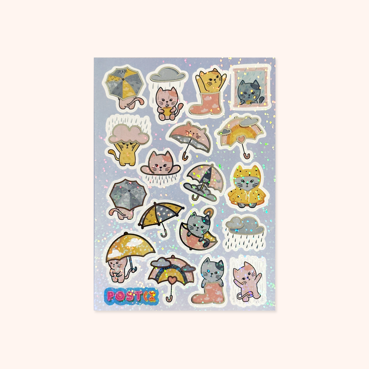 Cats in the Rain A6 Silver Foil Hologram Sticker Sheet