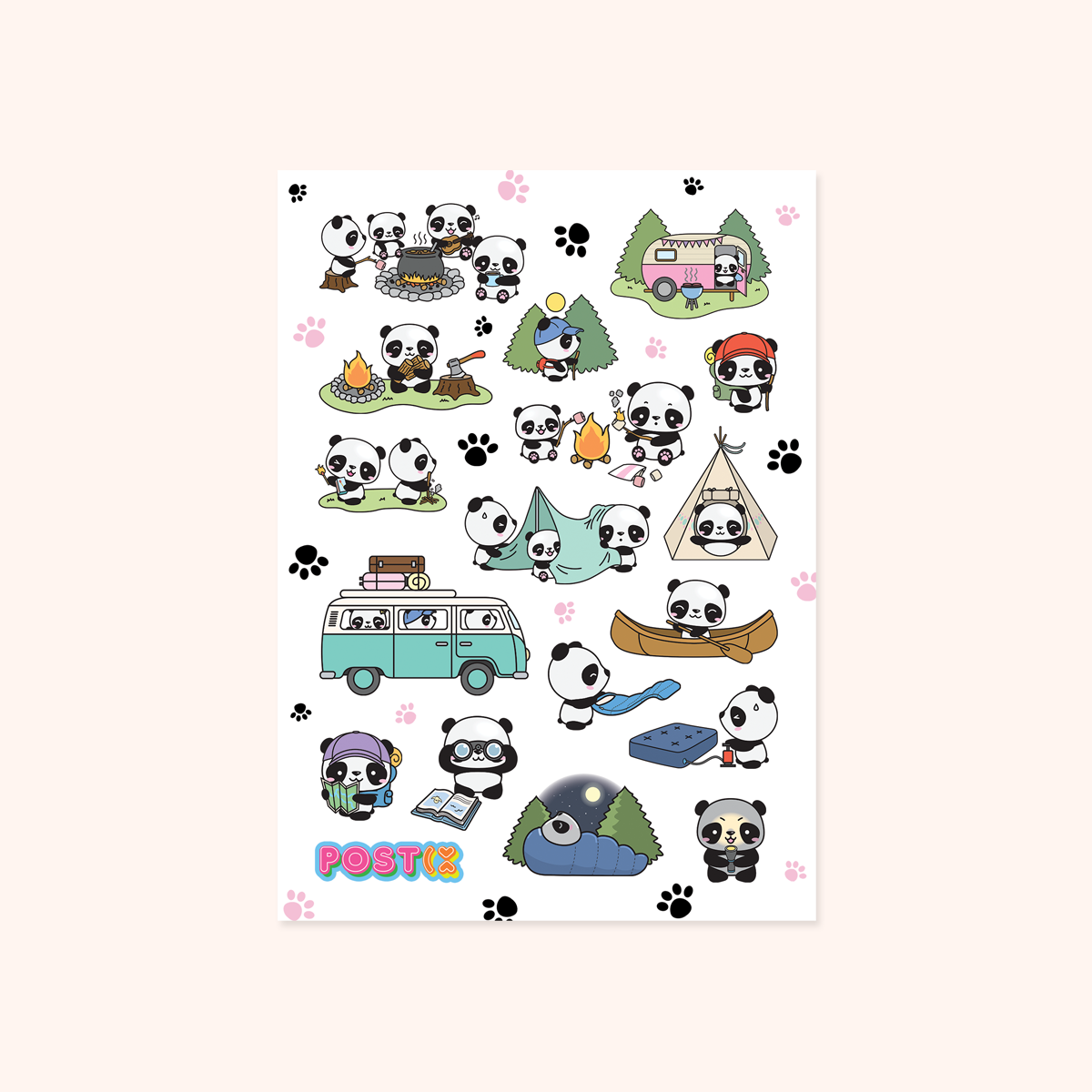 Camping Pandas Sticker Sheet