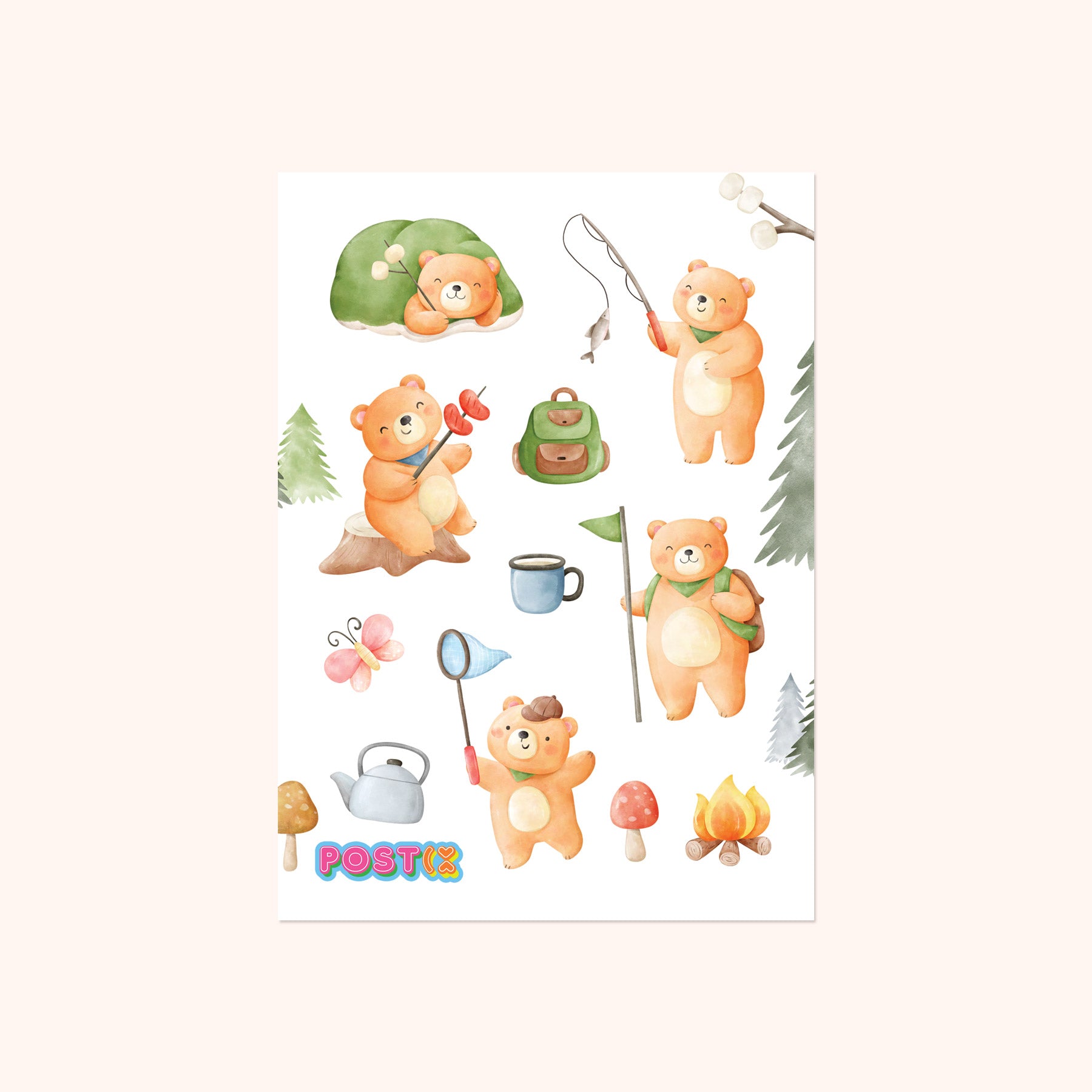 Camping Bears A6 Washi Sticker Sheet