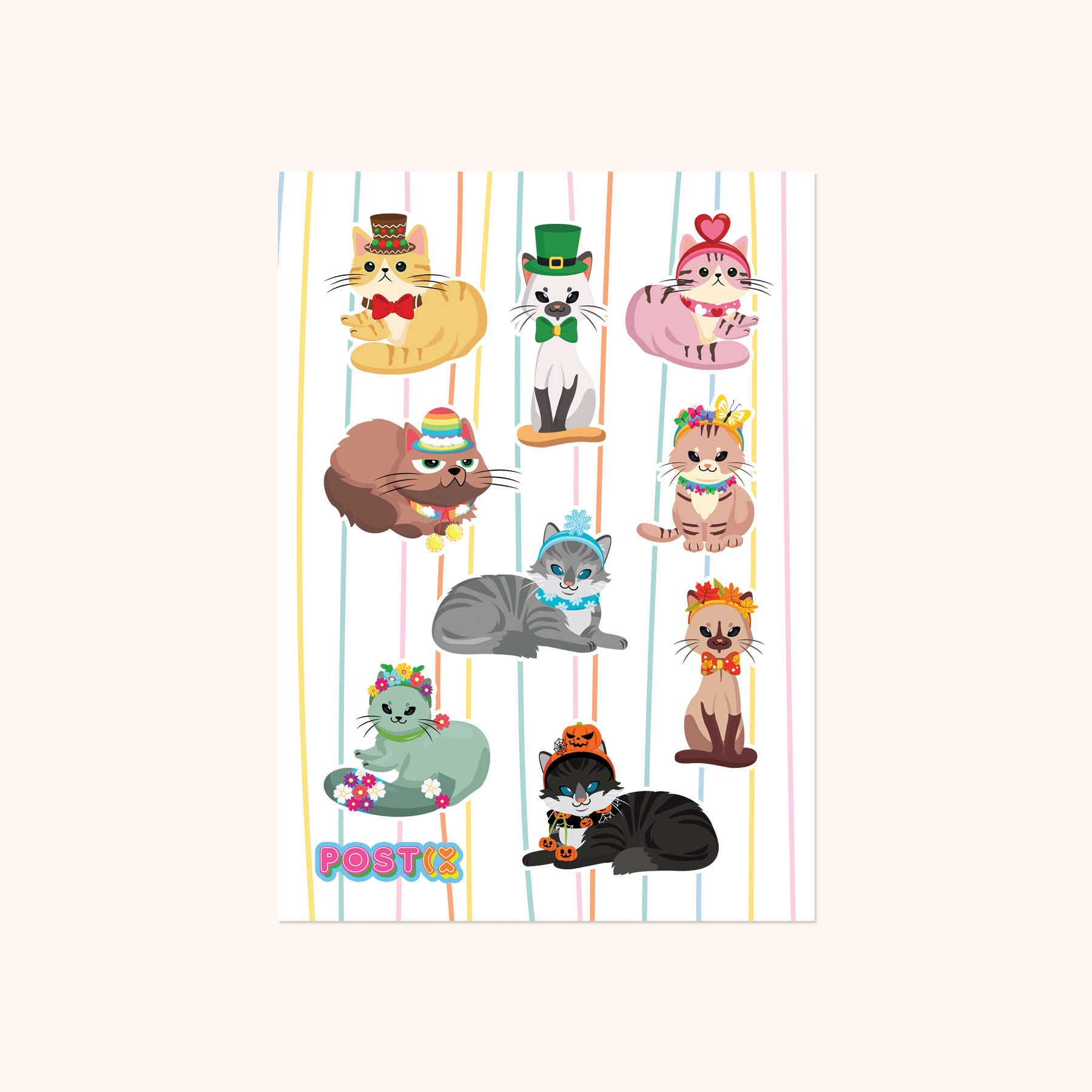 Festive Cats A6 Sticker Sheet