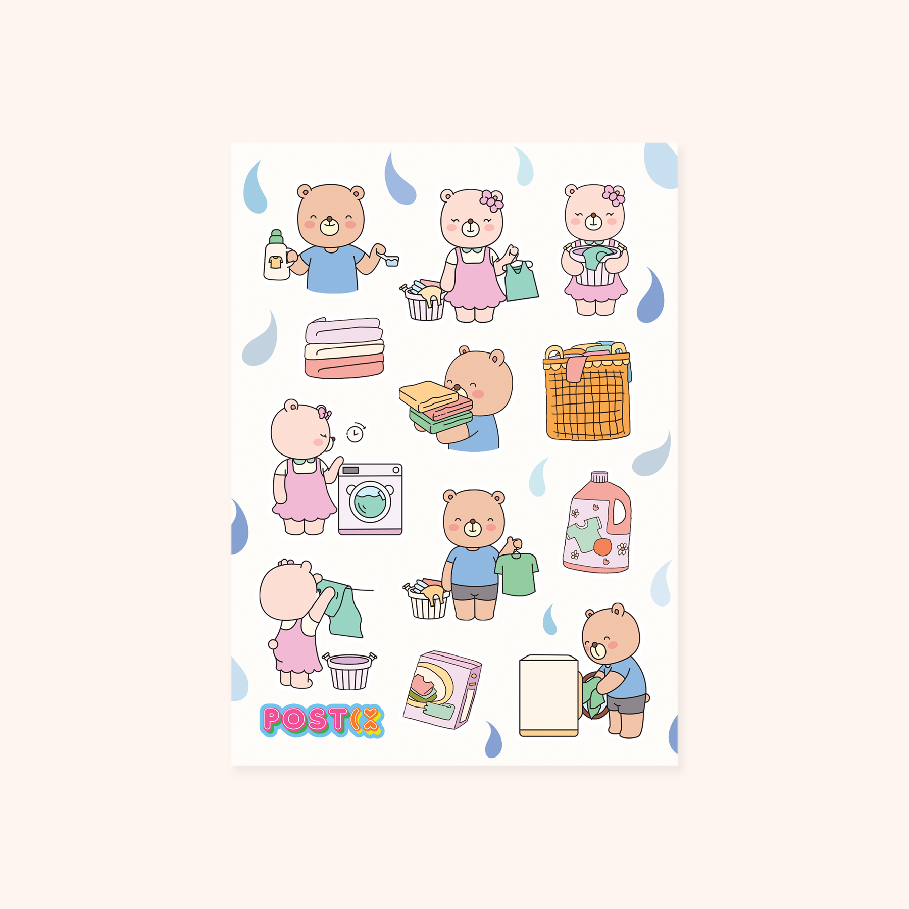 Bear's Laundry Day A6 Sticker Sheet