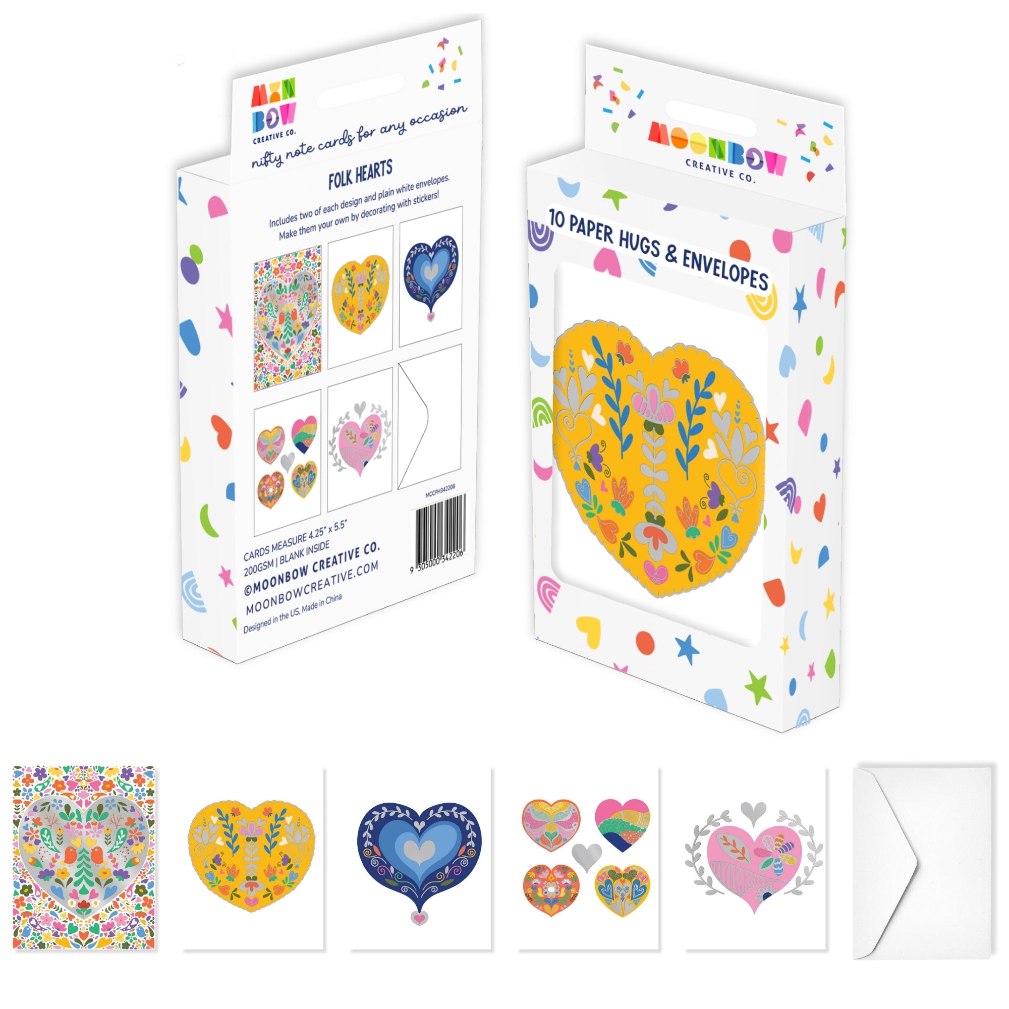Folk Hearts Paper Hugs Note Cards