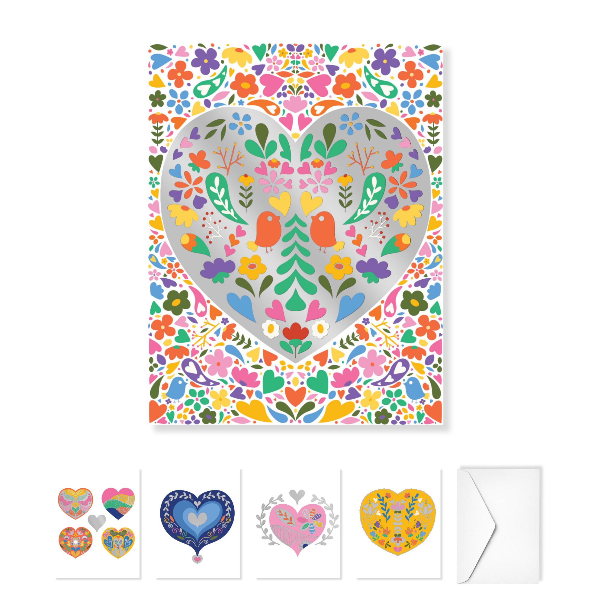 Folk Hearts Paper Hugs Note Cards
