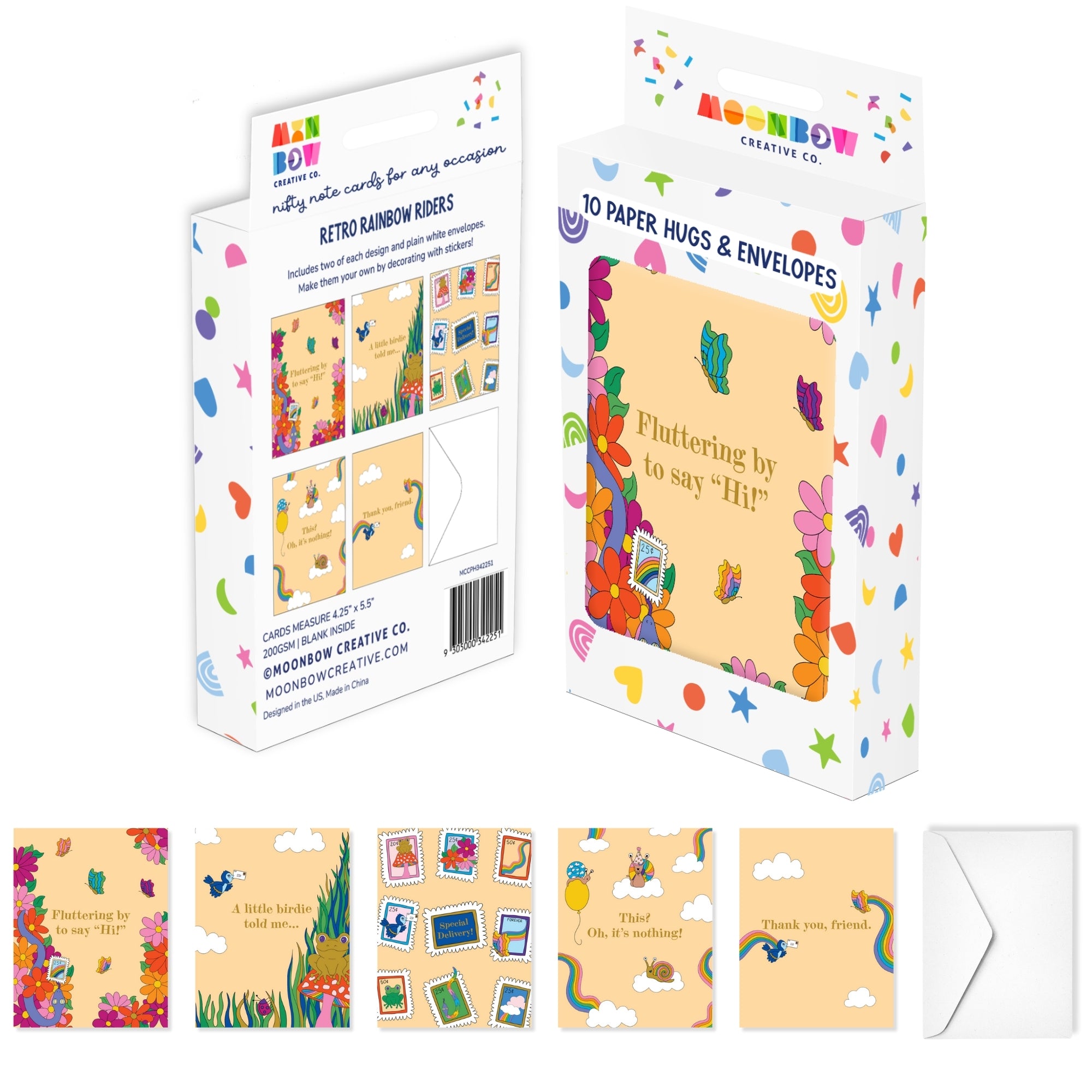Retro Rainbow Riders Paper Hugs Note Cards
