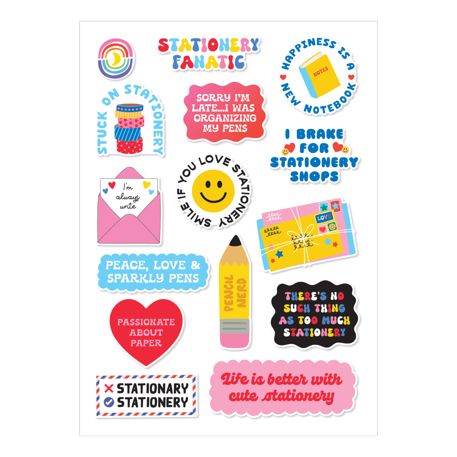 Stationery Sayings Sticker Sheet