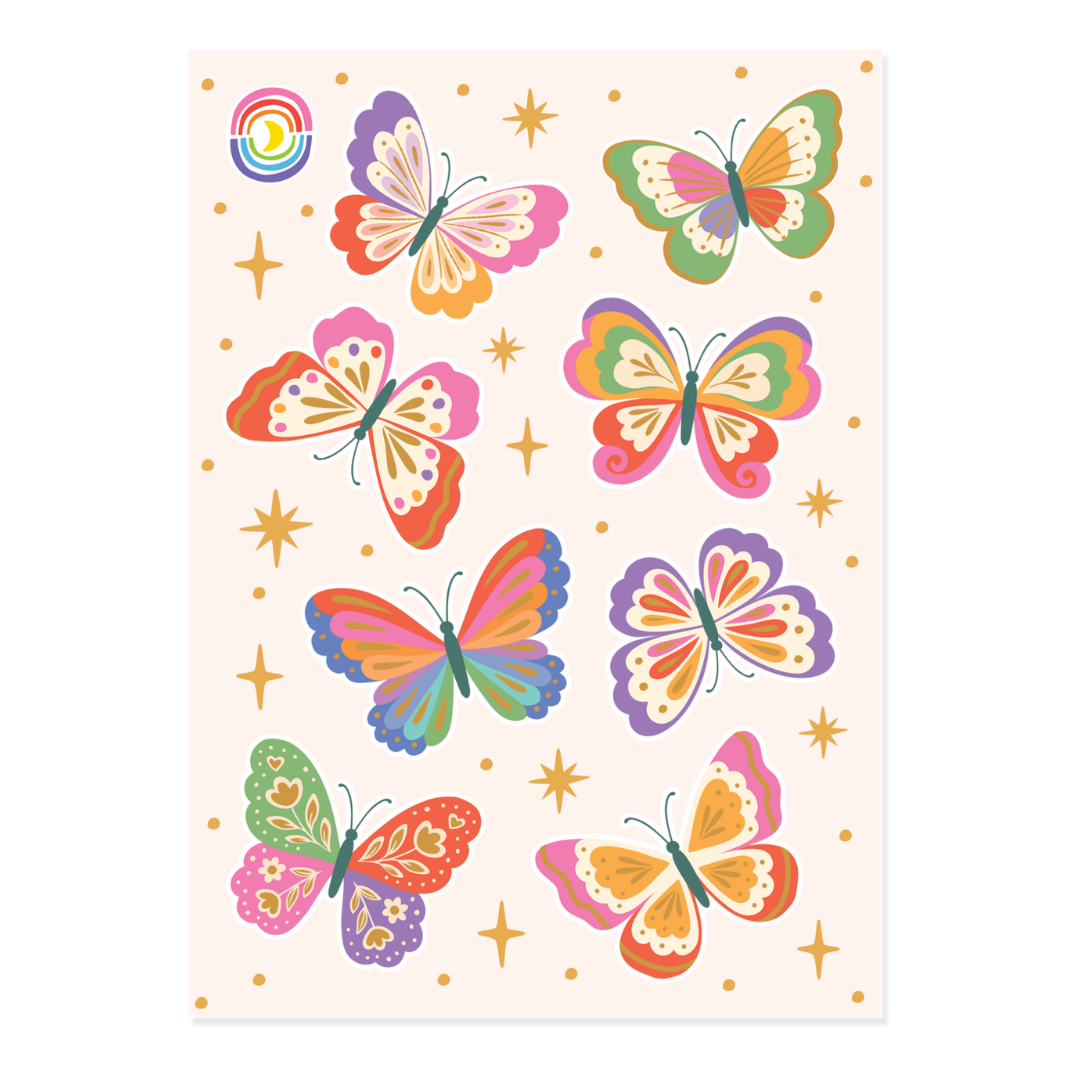 Rainbow Butterflies A6 Gold Foil Sticker Sheet