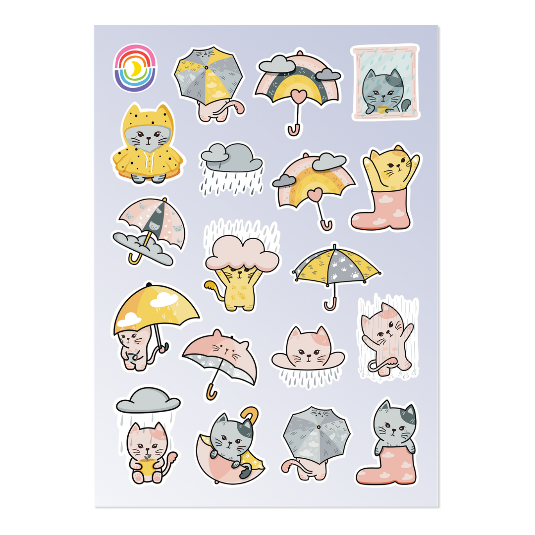 Cats in the Rain Silver Foil Hologram Sticker Sheet