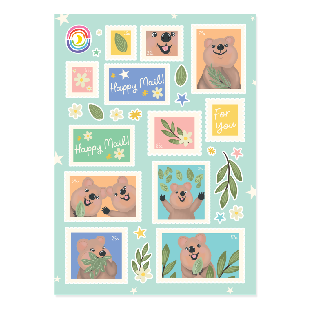 Quokka Happy Mail A6 Sticker Sheet