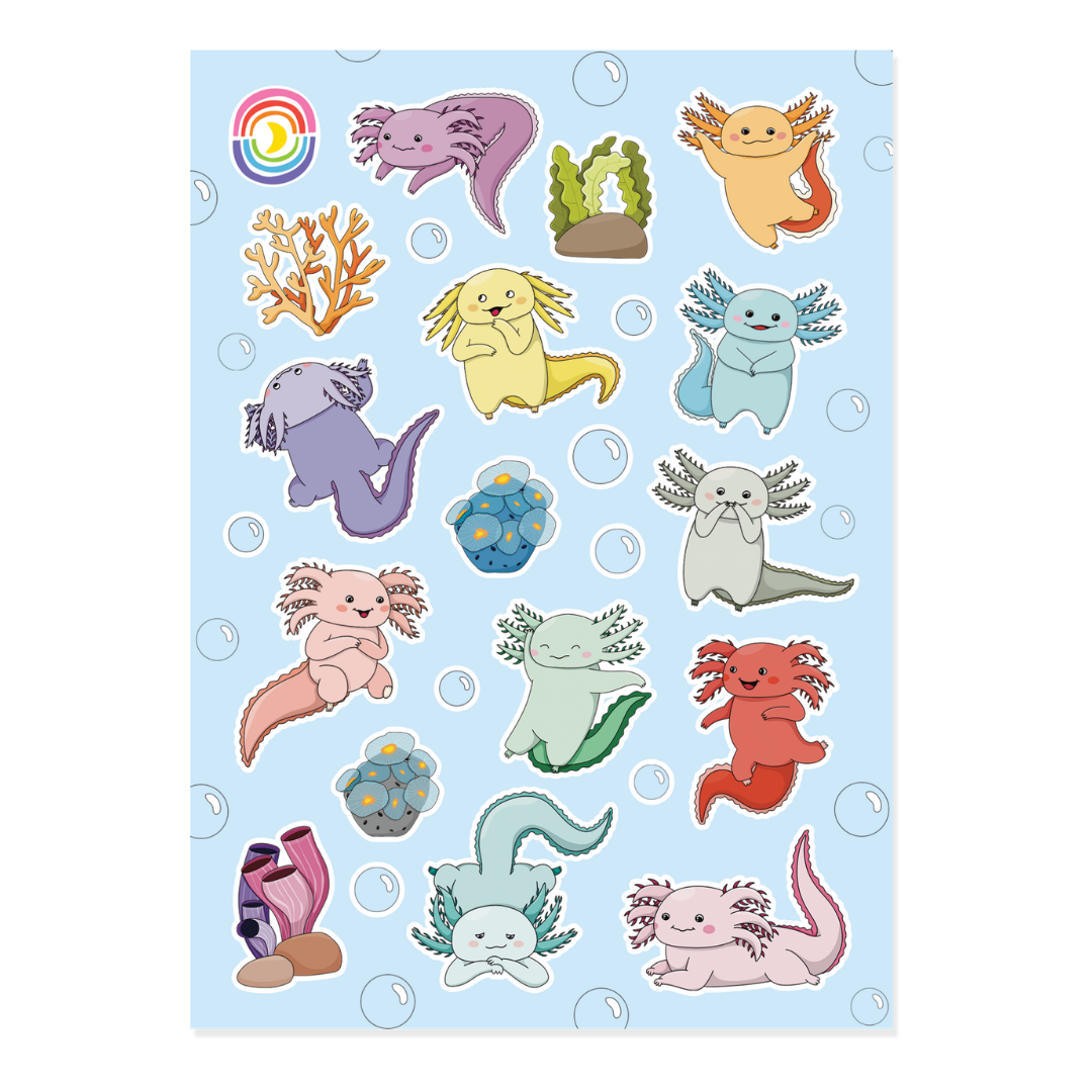 Axolotl Aquarium Hologram A6 Sticker Sheet