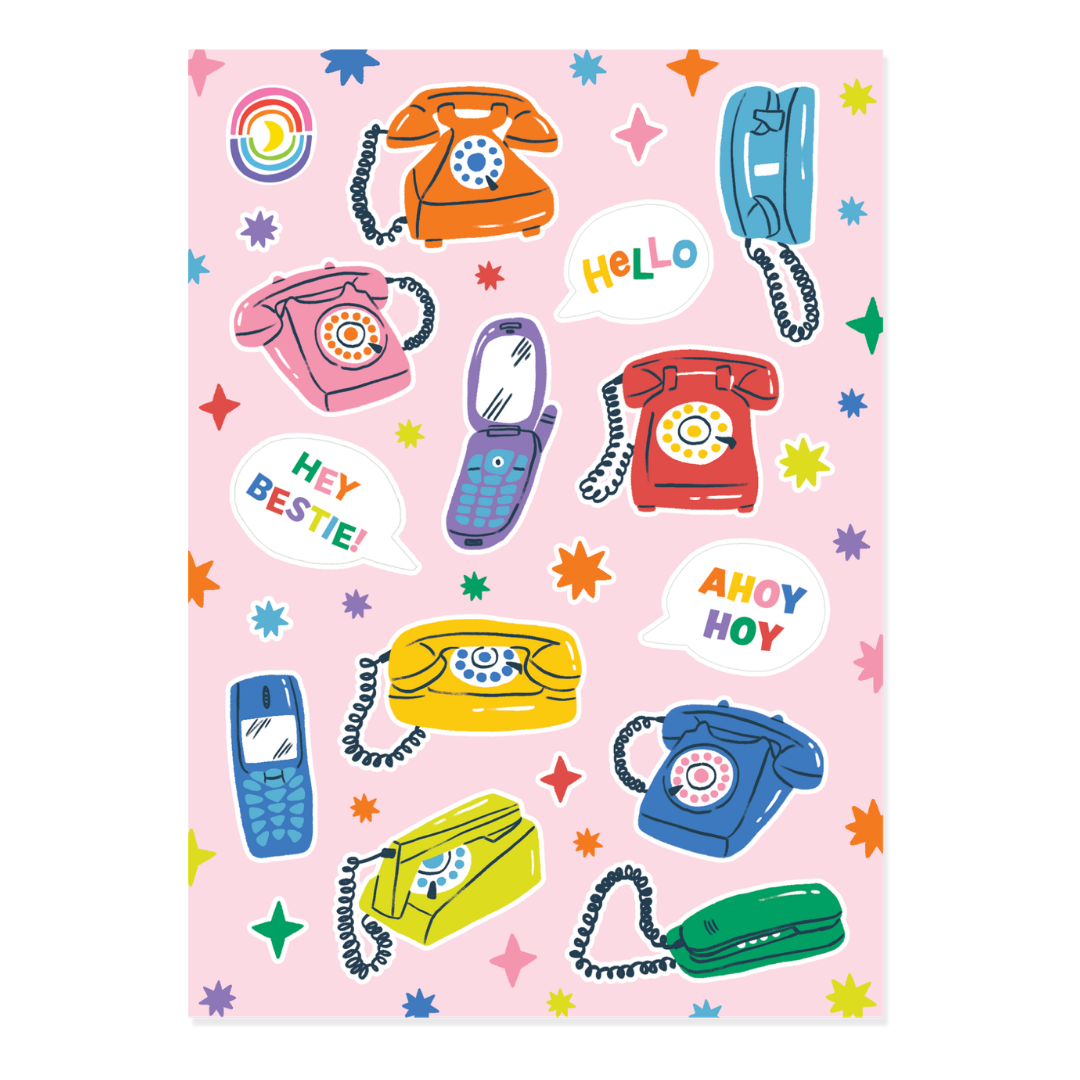 Retro Rainbow Phones A6 Sticker Sheet