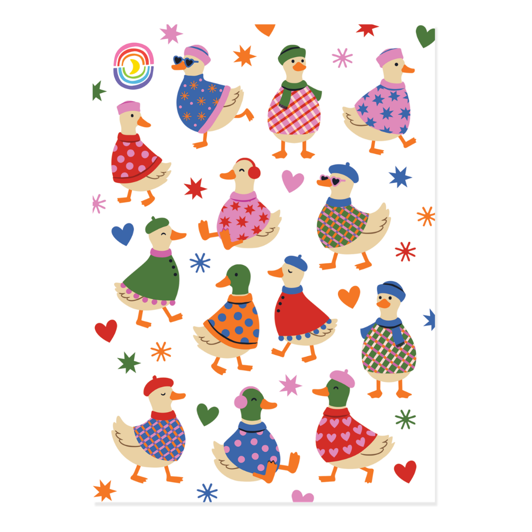 Winter Ducks Frosted Glitter Sticker Sheet