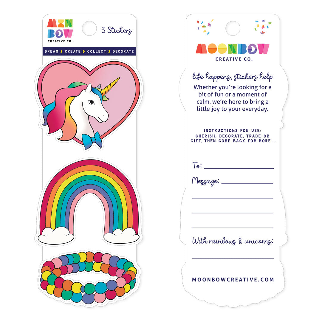 80s Rainbow, Unicorn & Friendship 3 Piece Hologram Sticker Gift