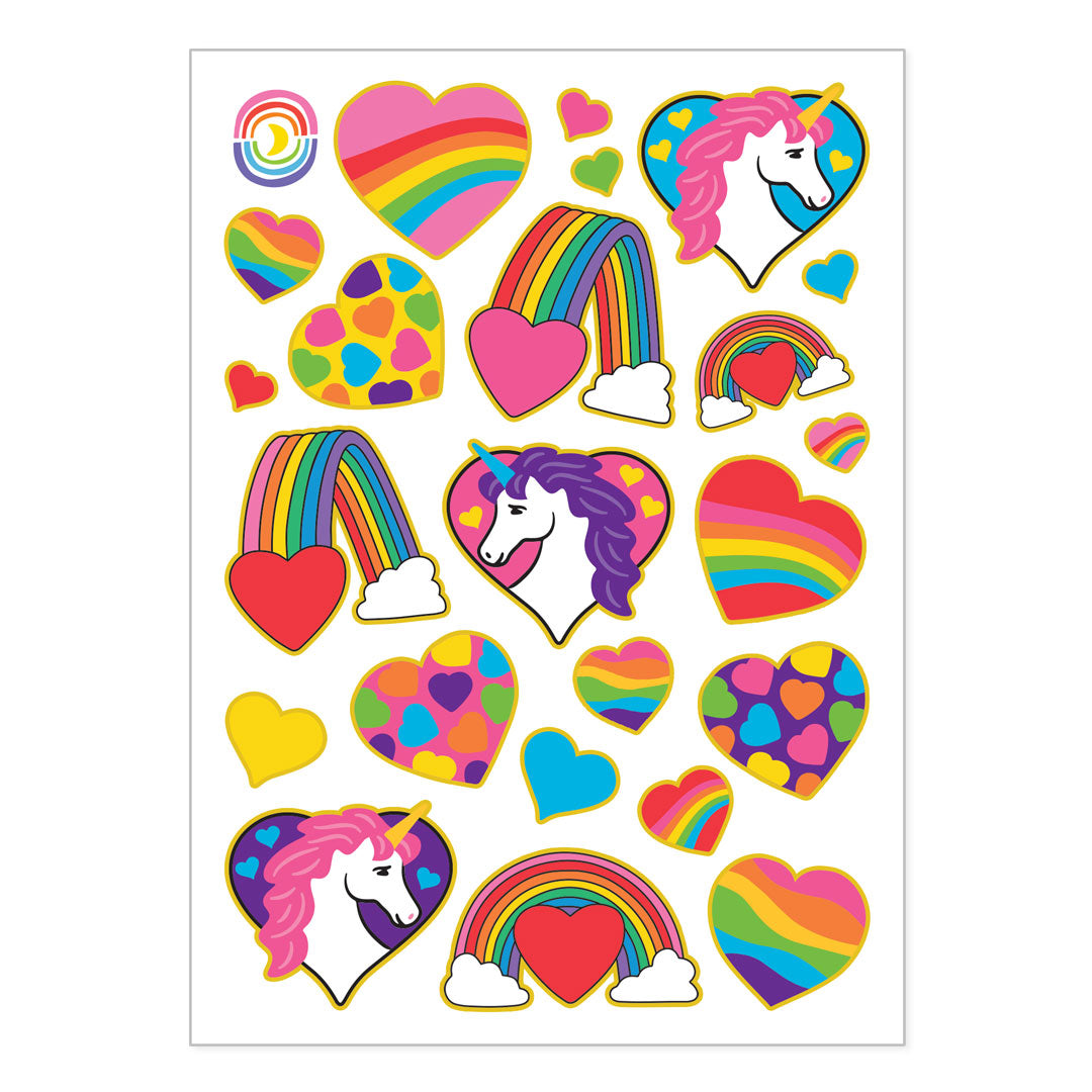 80s Hearts n Unicorns Gold Foil Sticker Sheet