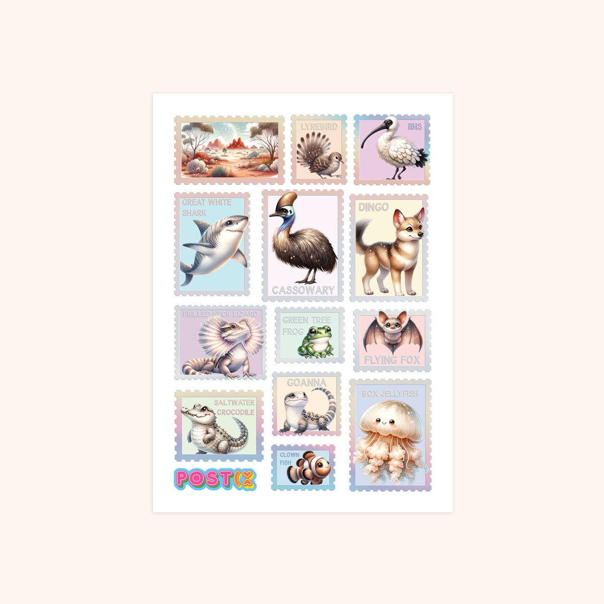 Adventurous Aussie Animals Stamps A6 Rainbow Foil Sticker Sheet