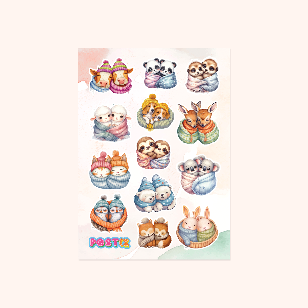 Animal Cuddles A6 Washi Sticker Sheet