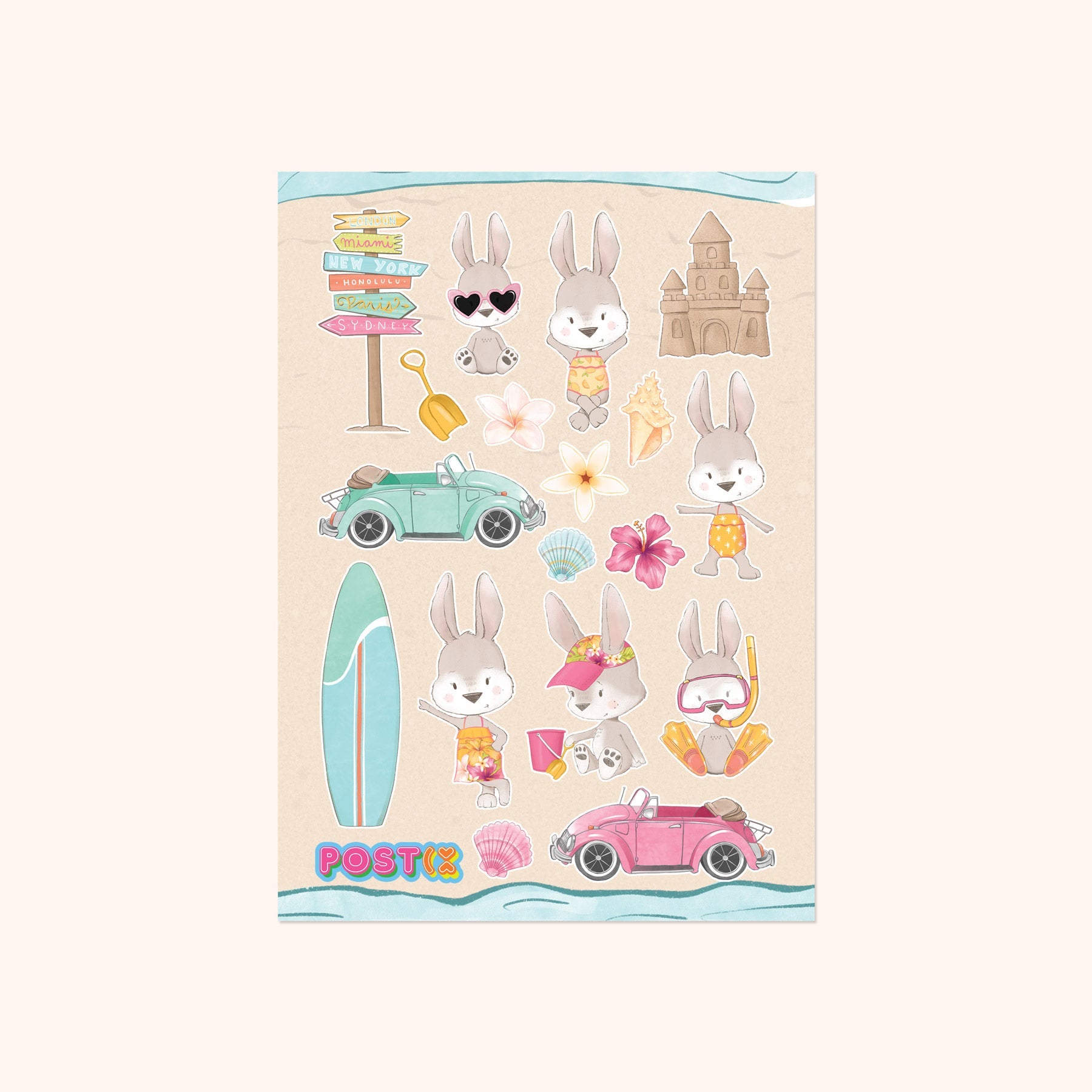 Bondi Beach Bunnies Washi Sticker Sheet