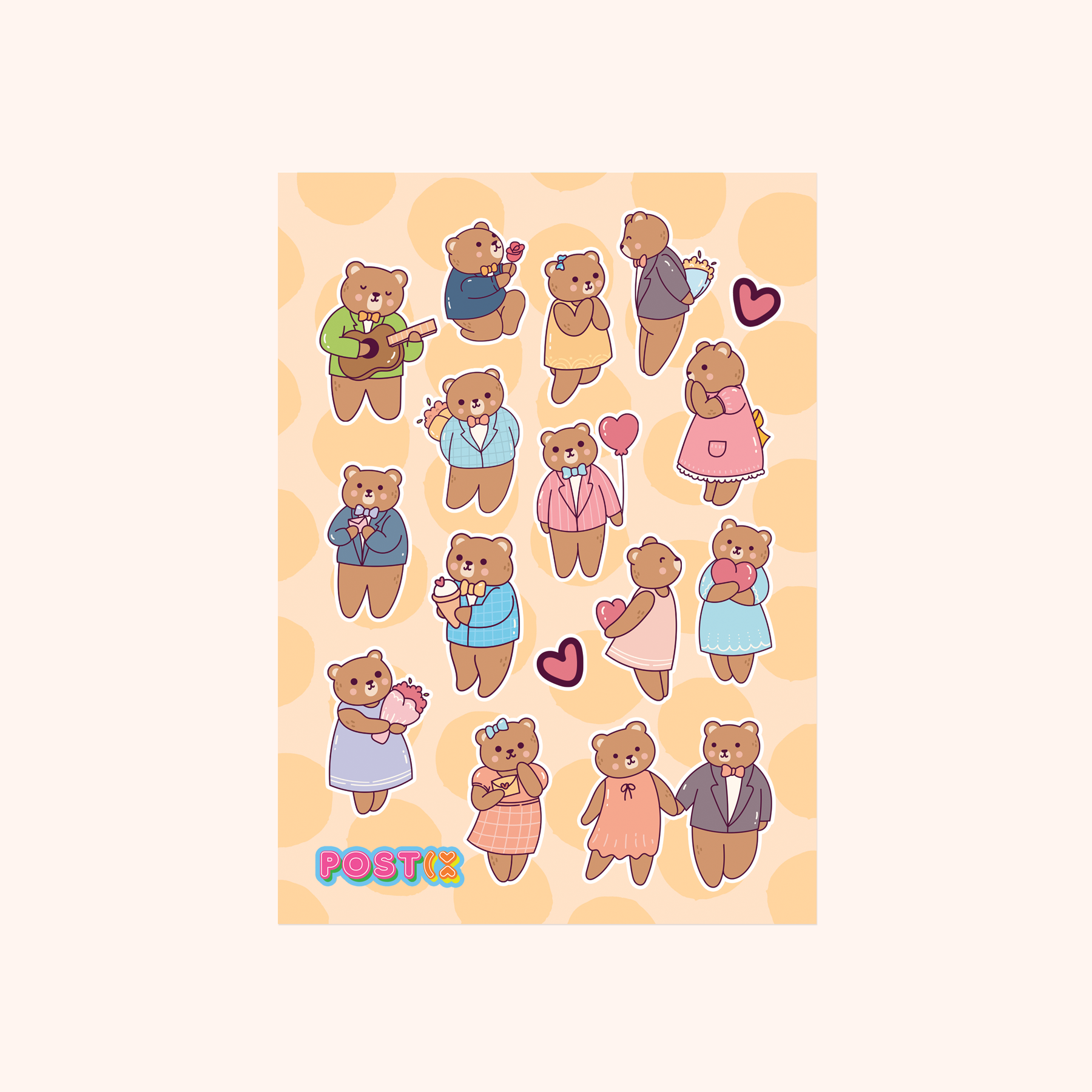 Romantic Bear in Love and Hearts Sticker Sheet