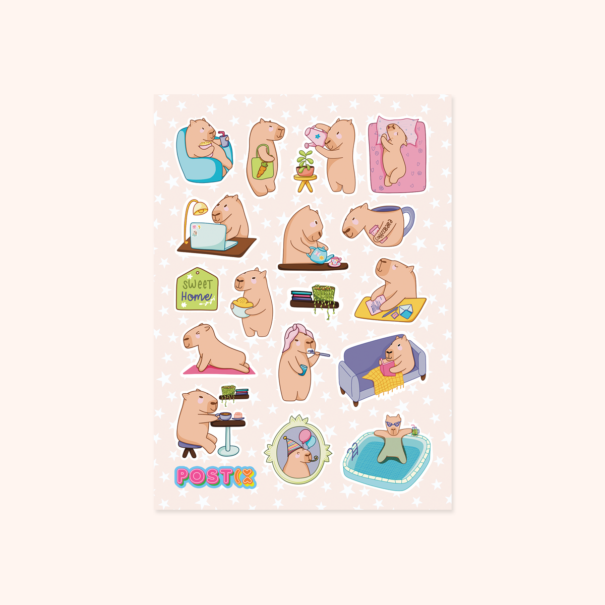 Capybara Daily Life A6 Sticker Sheet