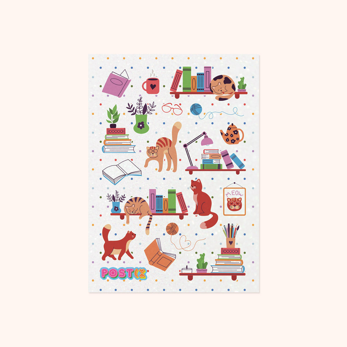 Cats 'n' Books Glitter Sticker Sheet