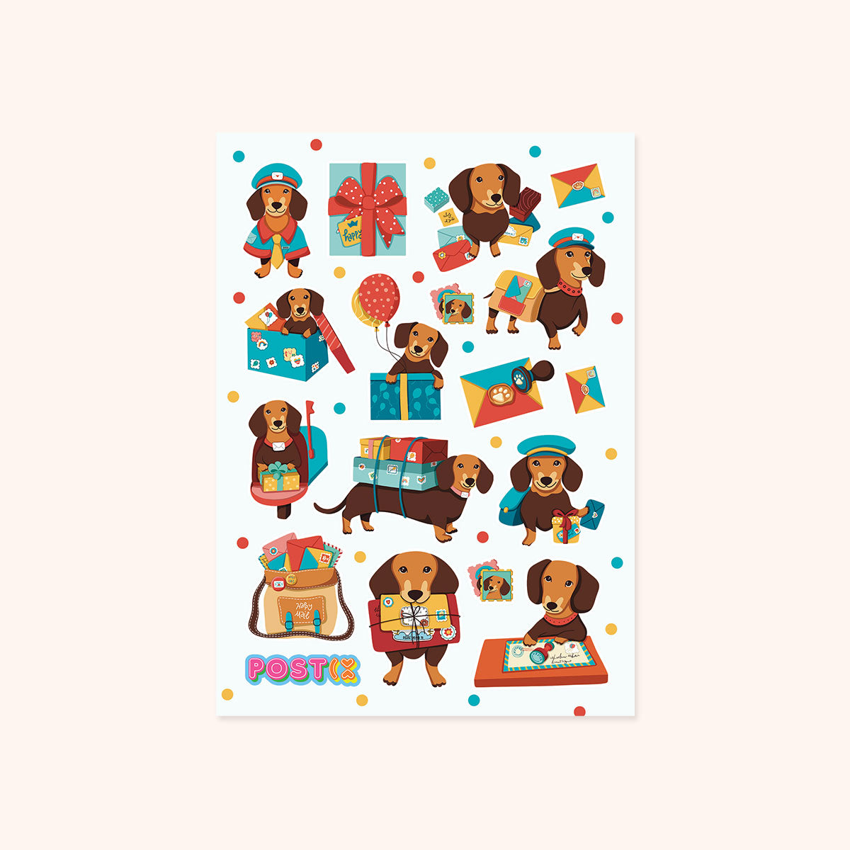 Daschund Delivery A6 Sticker Sheet