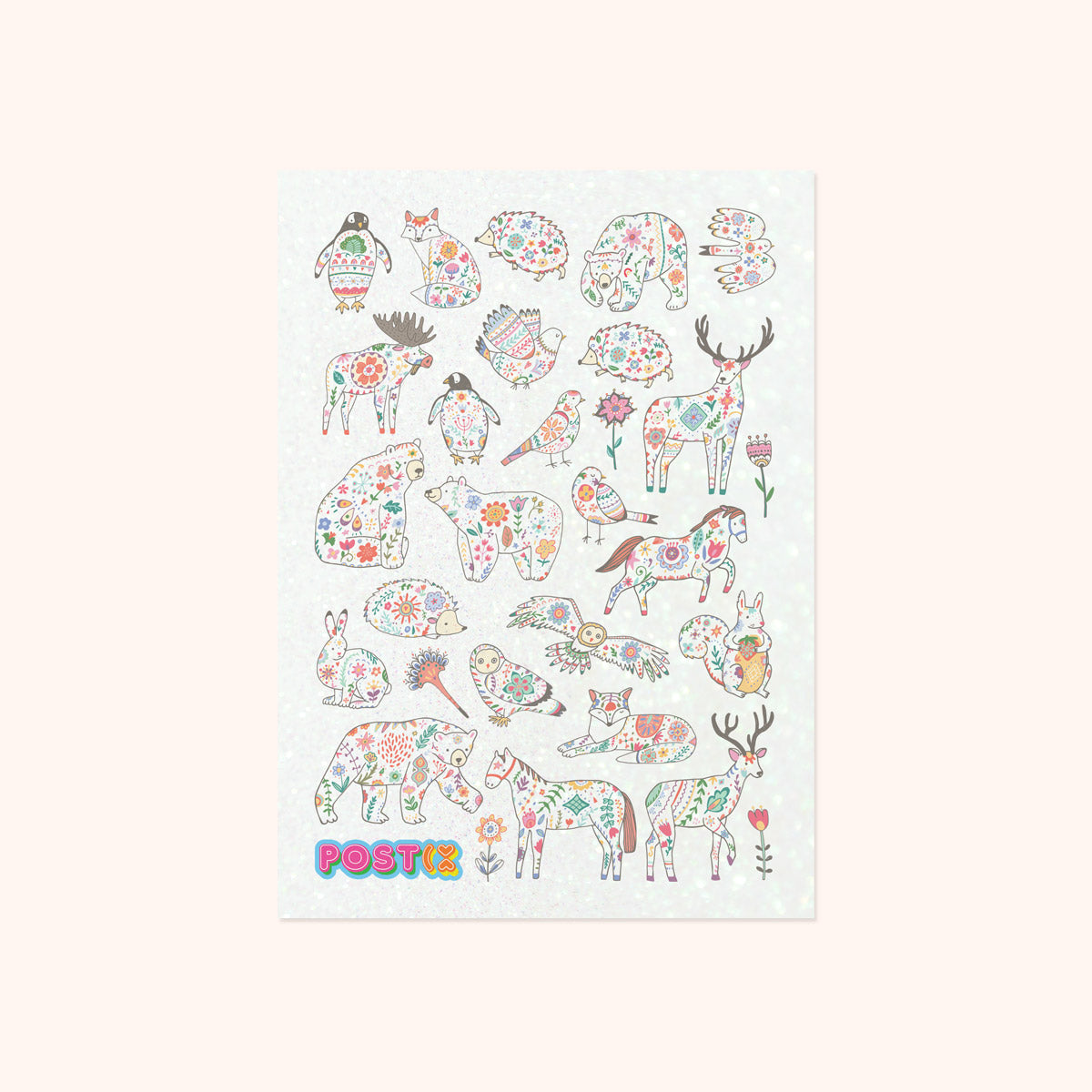 Floral Animals Glitter Sticker Sheet