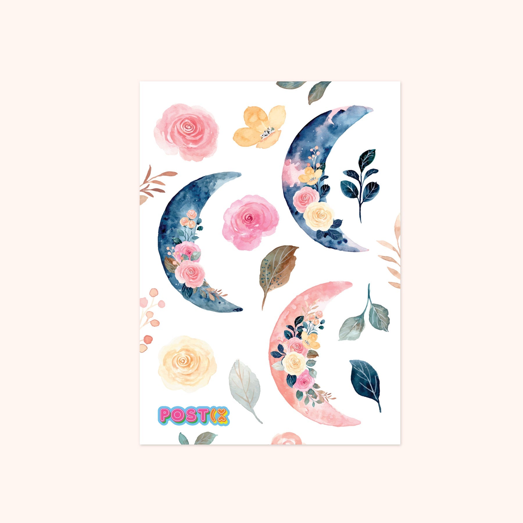 Floral Crescent Moons Washi Sticker Sheet