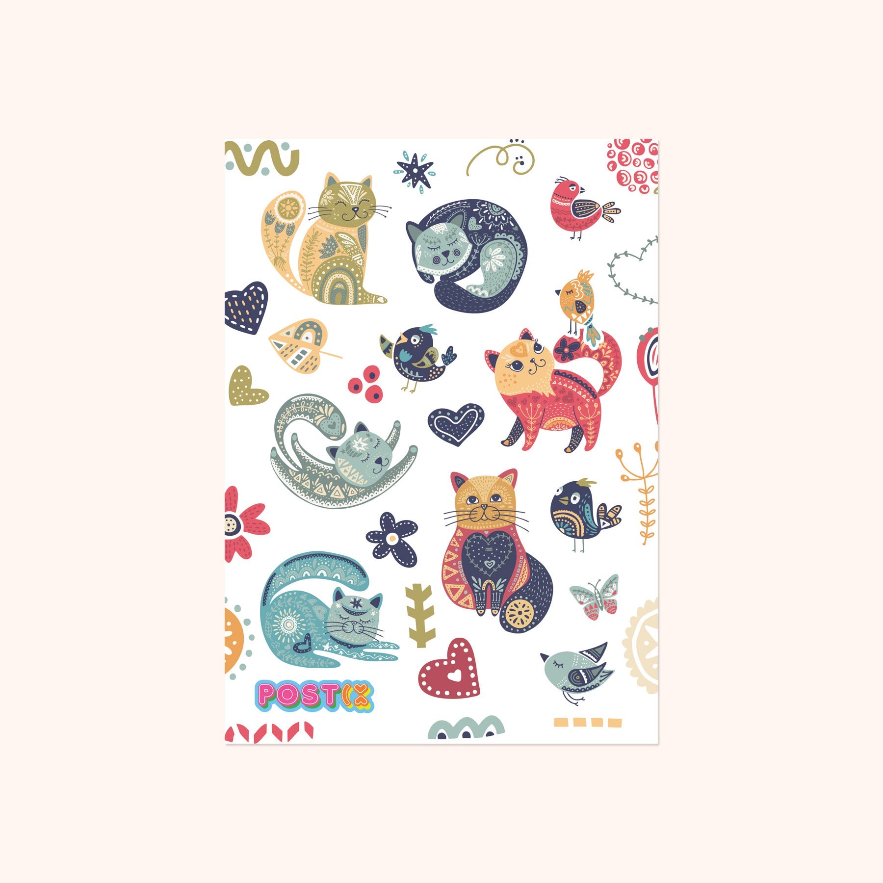 Folk Art Cats Sticker Sheet