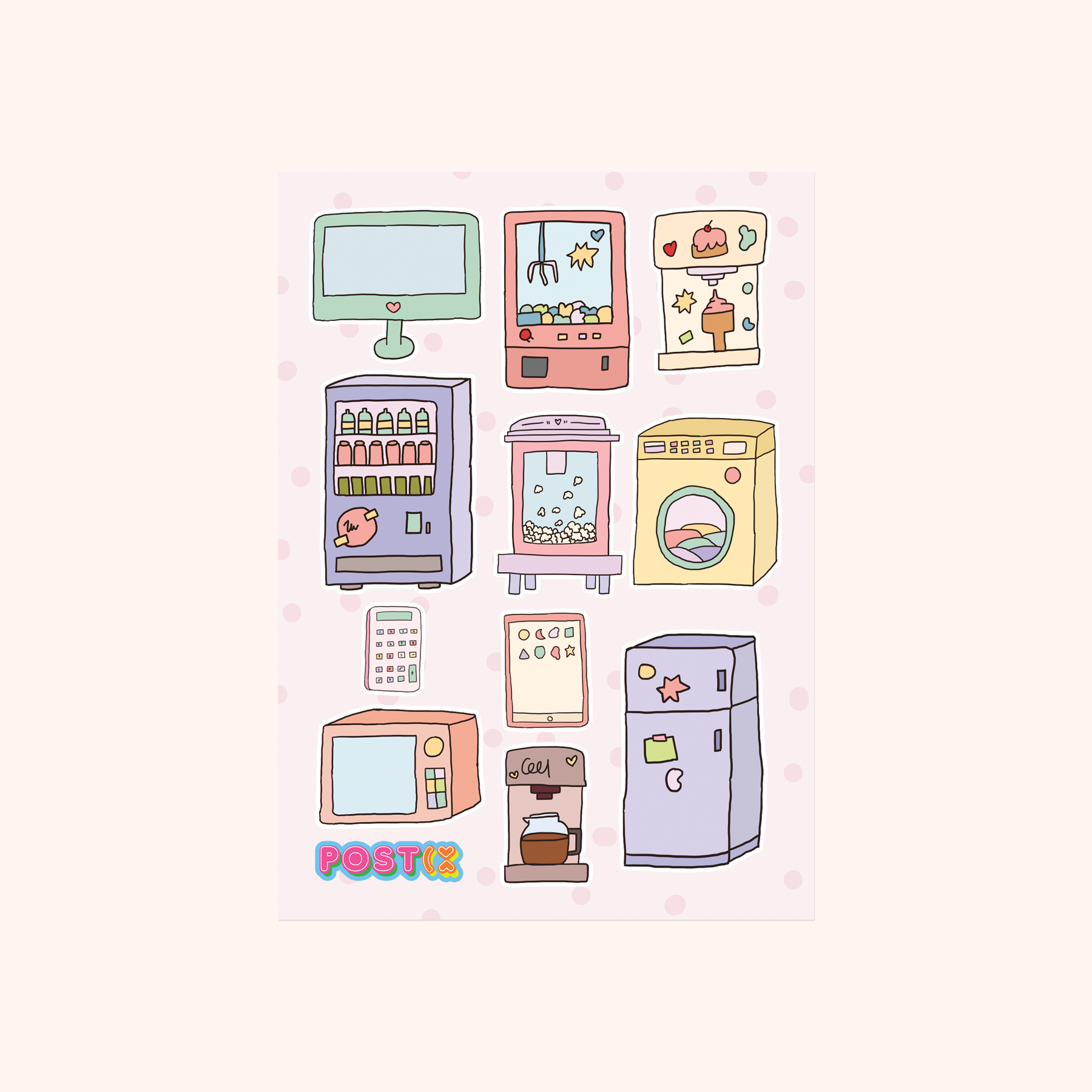 Cartoon Pastel Electronics Washi Sticker Sheet