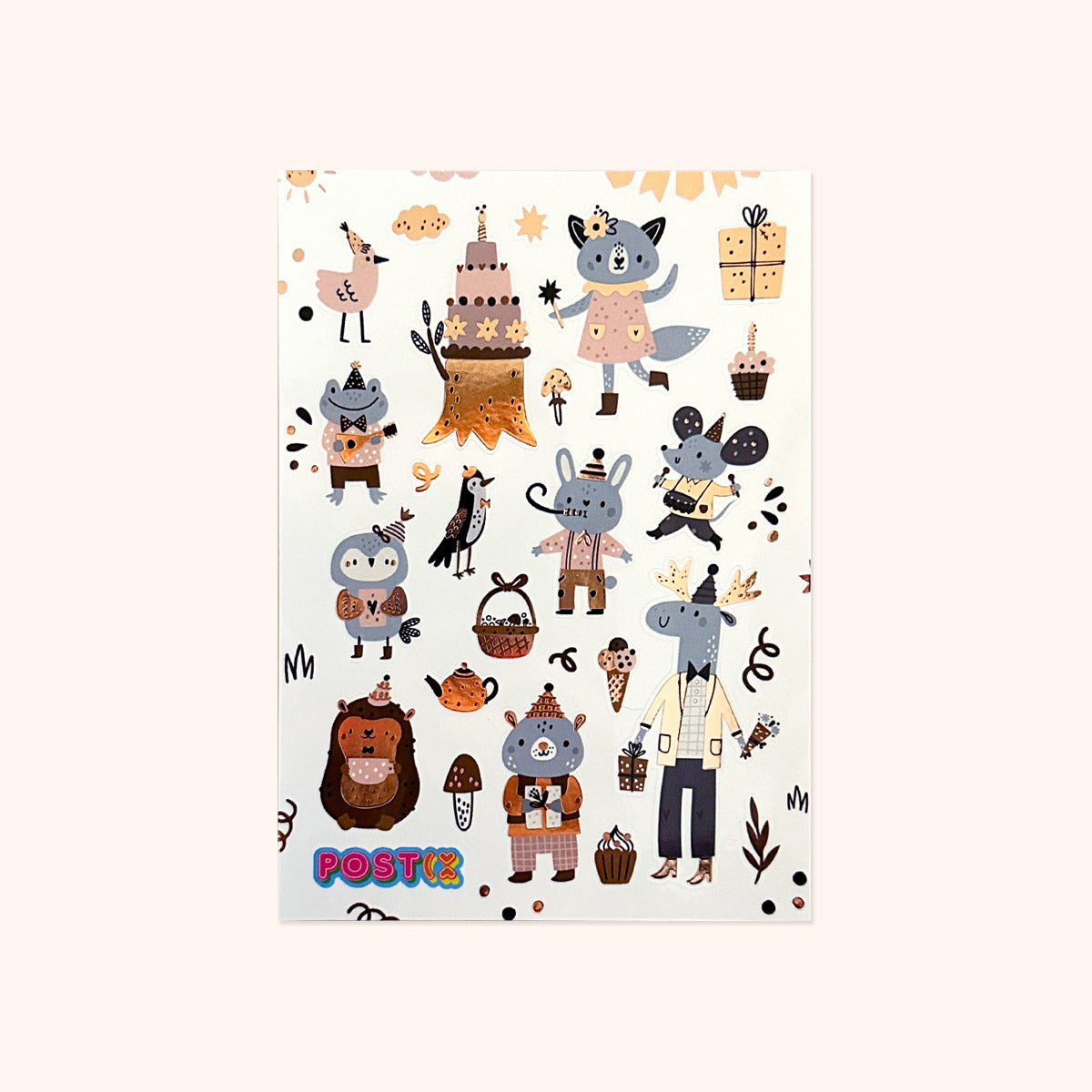 Animal Garden Party Rose Gold Foil Sticker Sheet