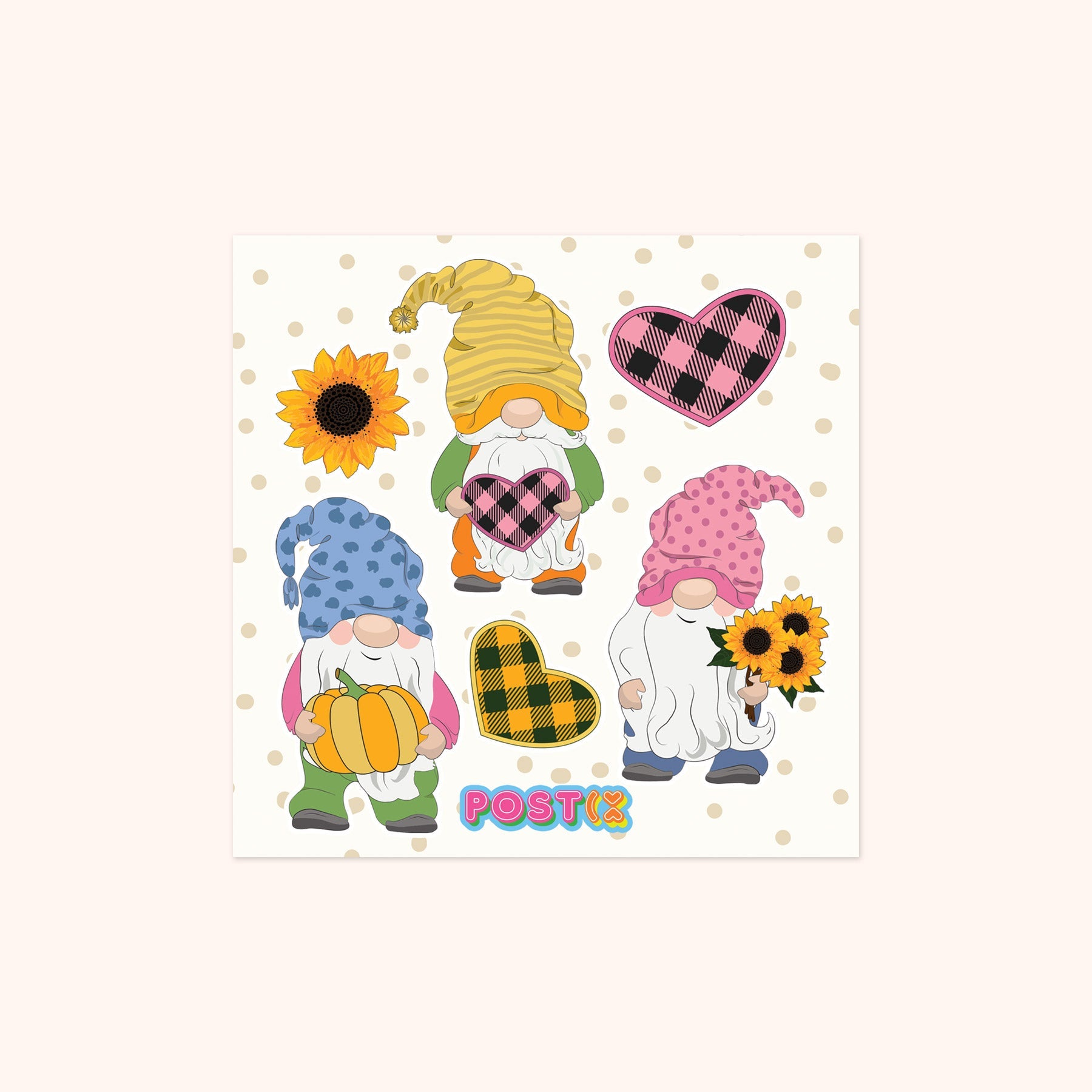 Gingham Gnomes Square Sticker Sheet