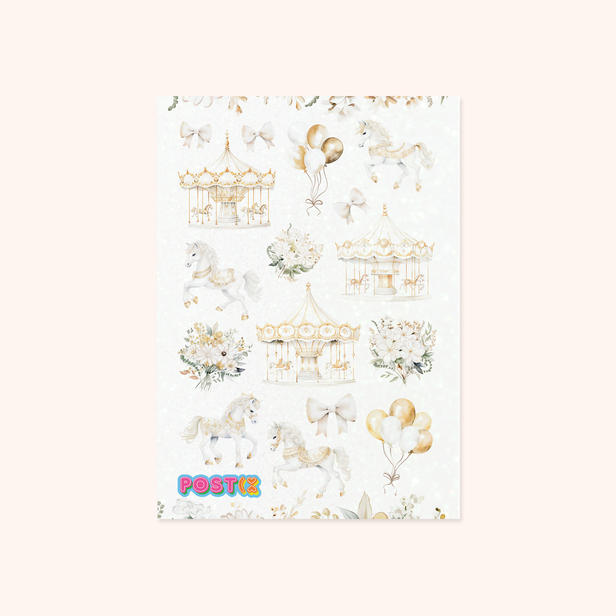 Gold Carousel A6 Glitter Sticker Sheet