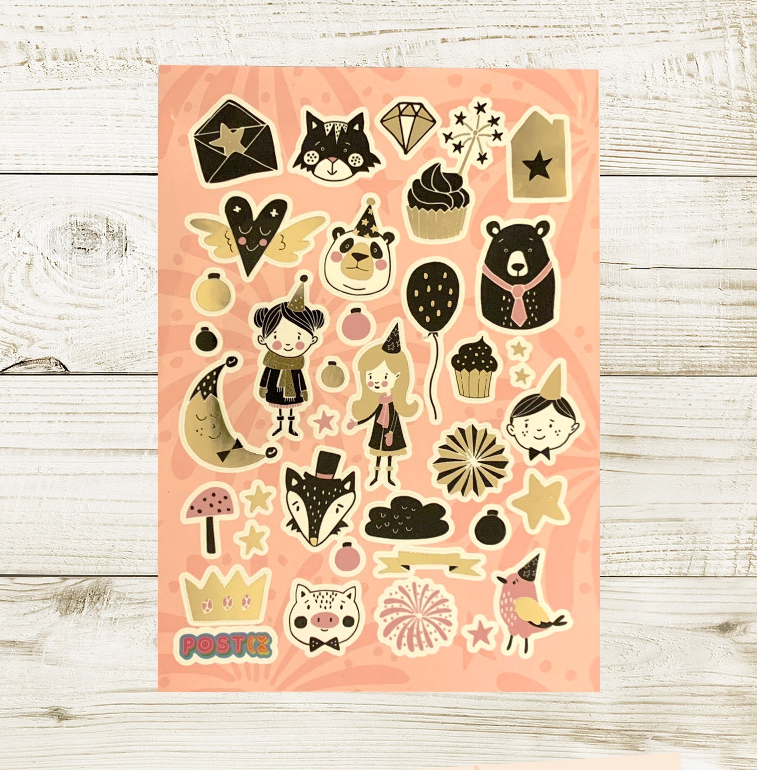 Gold New Year Kids Party Foil Sticker Sheet