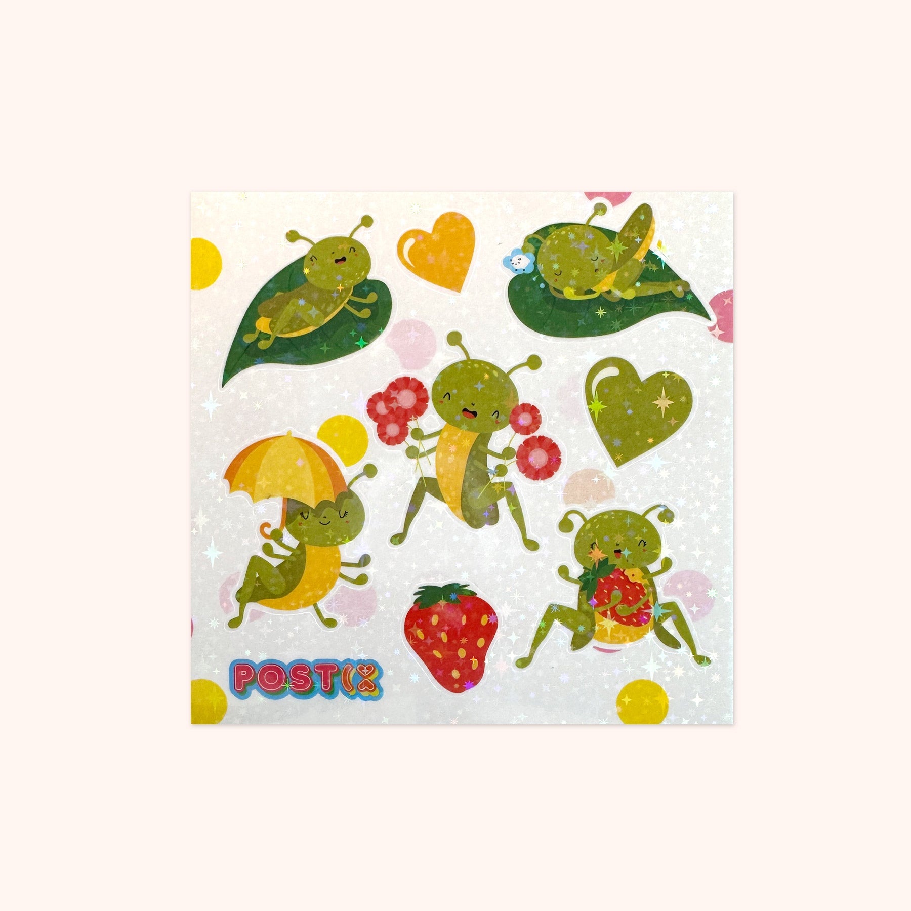 Happy Grasshoppers Square Hologram Sticker Sheet