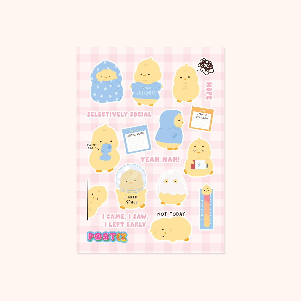 Introverted Chickie Paper Sticker Sheet