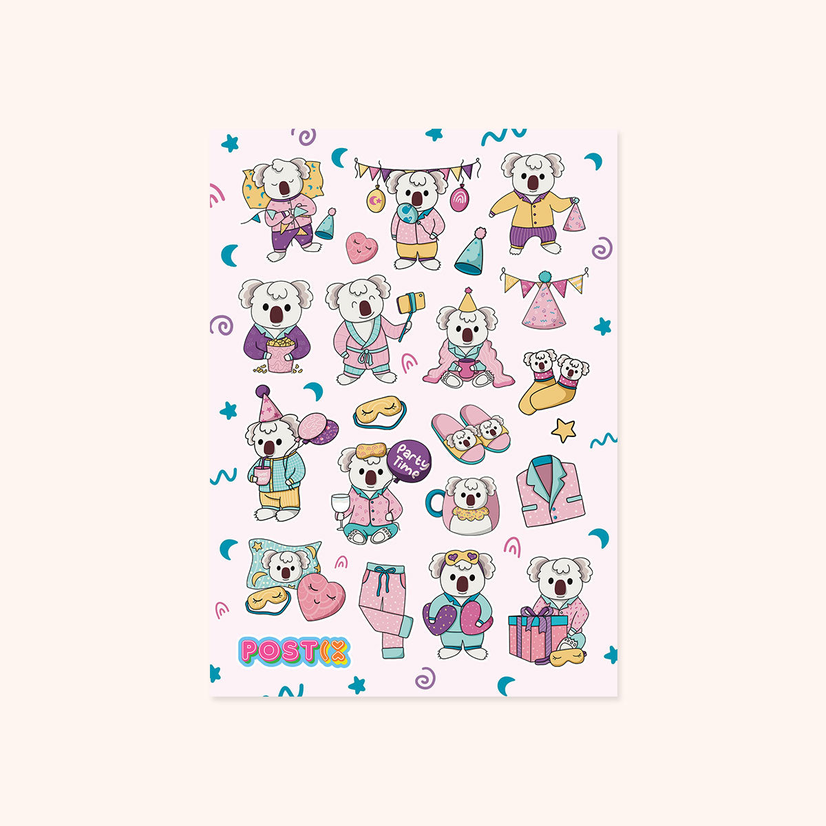 Koala Pyjama Party A6 Sticker Sheet