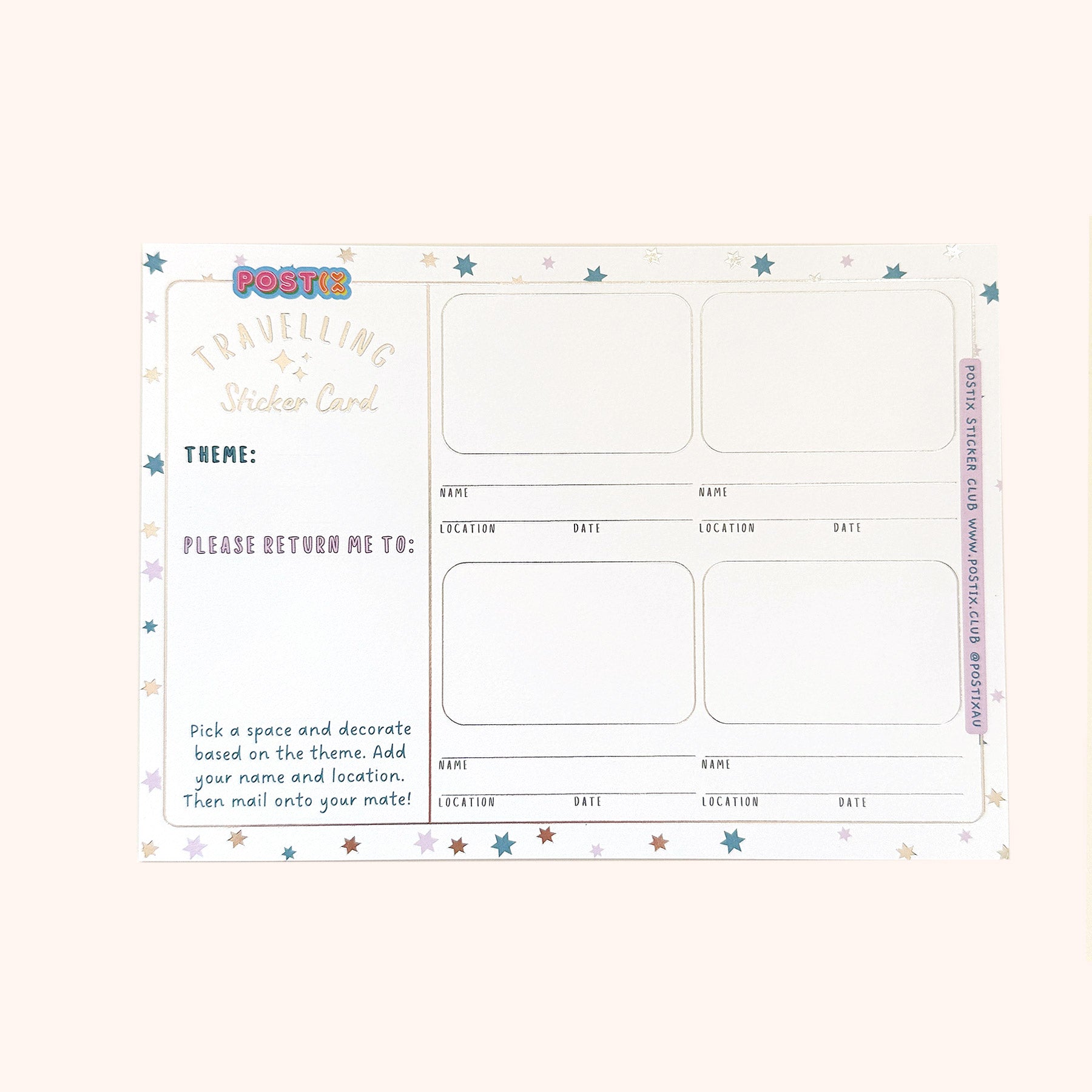 Pastel Jacaranda, Teal & Silver Travelling Sticker Card 5 Pack